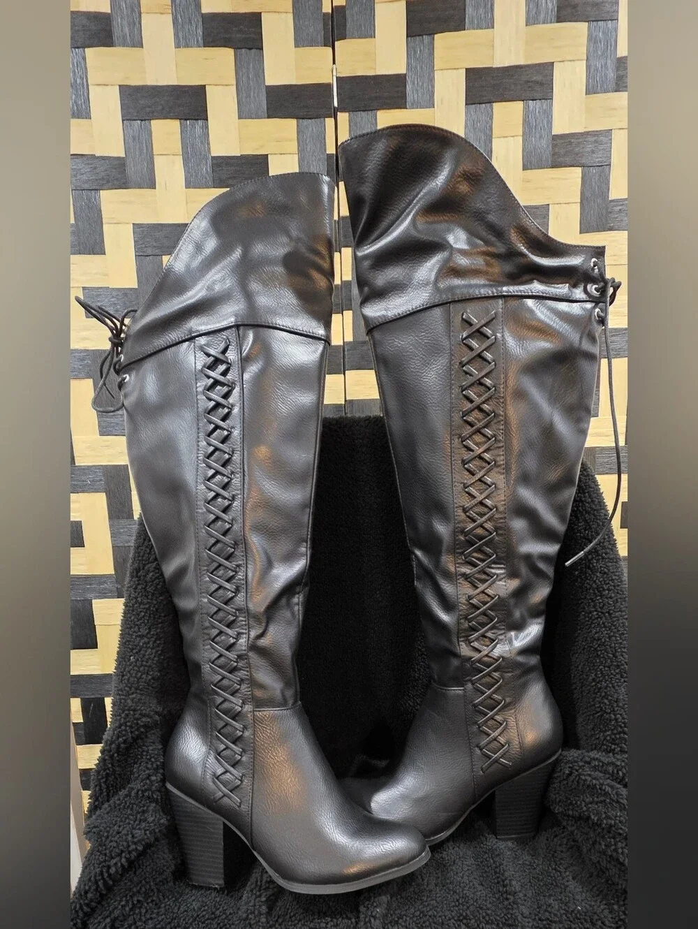 Women’s Black Over-the-Knee Lace-Back Boots